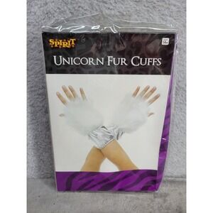 Spirit Halloween Unicorn Fur Cuffs Costume Accessory Silver White